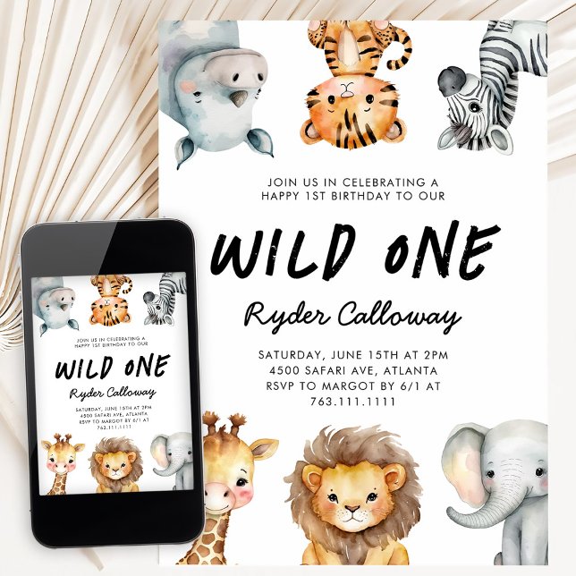 Wild One Safari Theme First Birthday Party Invitation (Creator Uploaded)