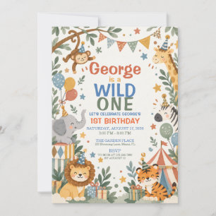 Wild One Safari Wild Animals Birthday Invitation