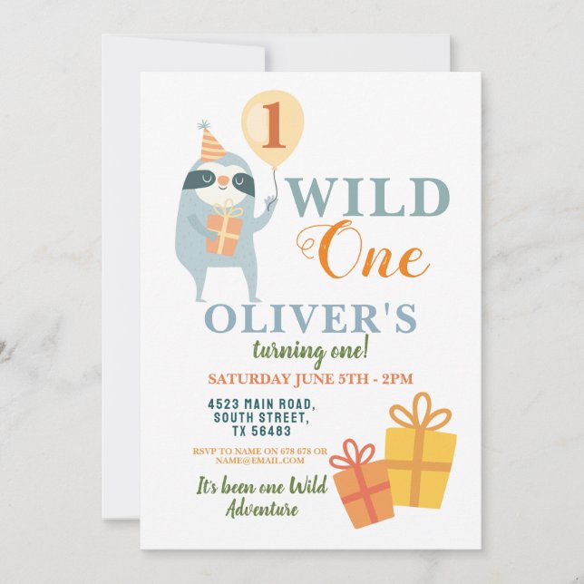 Wild One Sloth Anniversaire Invitation de première (Devant)