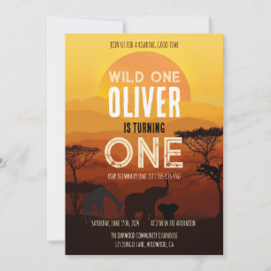 Wild One Sunset Safari First Birthday Invitation