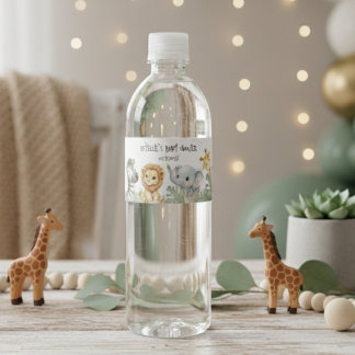Wild One Sweet Safari Jungle baby shower Water Bottle Label