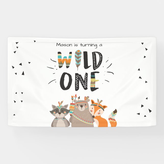 Wild one Table backdrop banner Tribal Woodland (Horizontal)