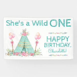 Wild One TeePee 1st Birthday Birthday Banner