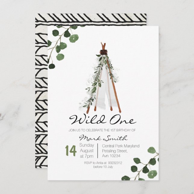 Wild One Teepee première invitation d'anniversaire (Devant / Derrière)
