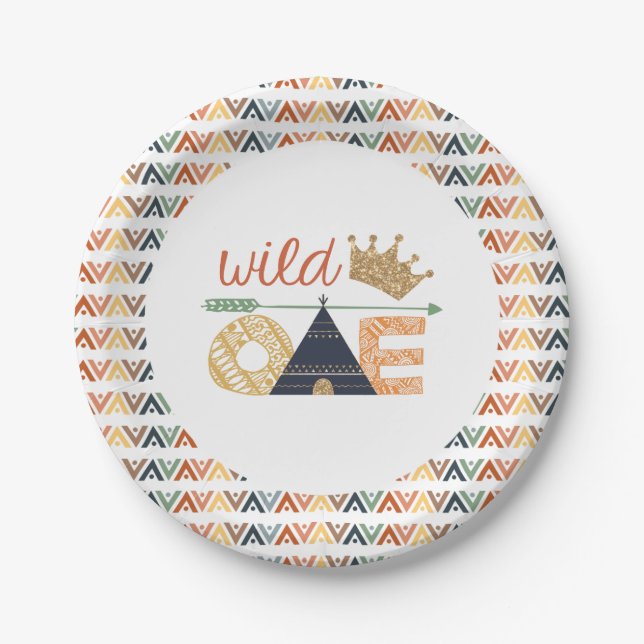 Wild One Theme Plates Aztec Tribal Party Plates (Front)