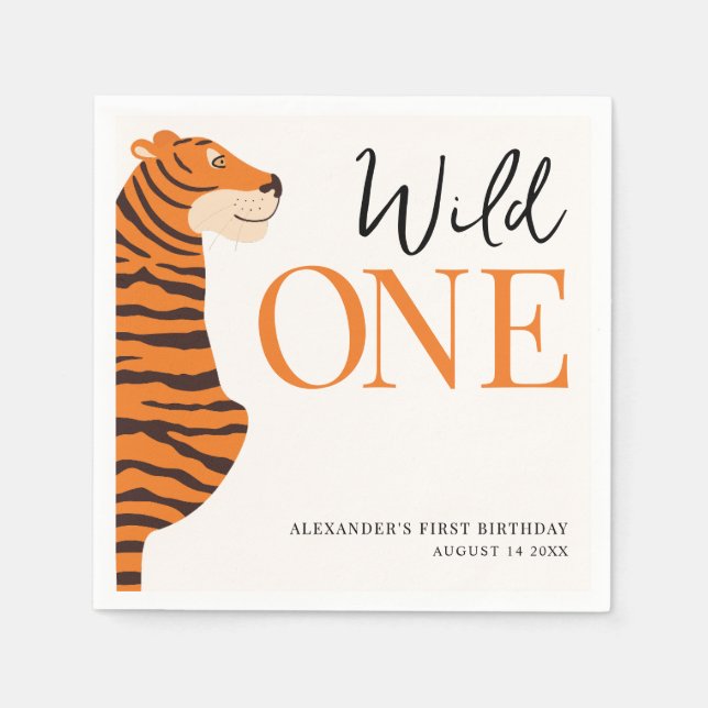 Wild One Tiger 1st Birthday Party  Napkin (Front)