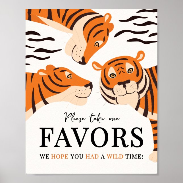 Wild One Tiger Boy's Help Yourself To Favours Sign (Front)
