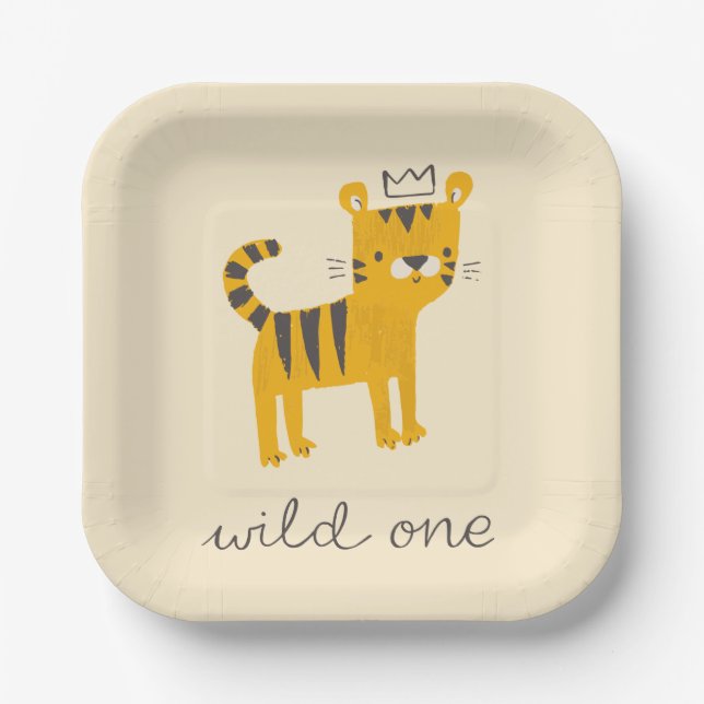 Wild One Tiger Cat Paper Plate (Front)
