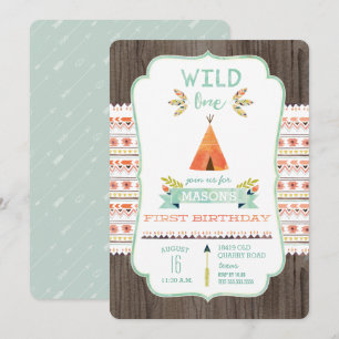 Wild One Tribal Boy Birthday Party Invitations