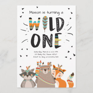 Wild One Tribal First birthday invitation Woodland