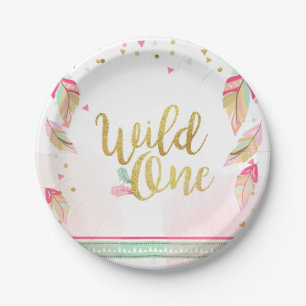 Wild One Tribal Gold First birthday Paper Plates
