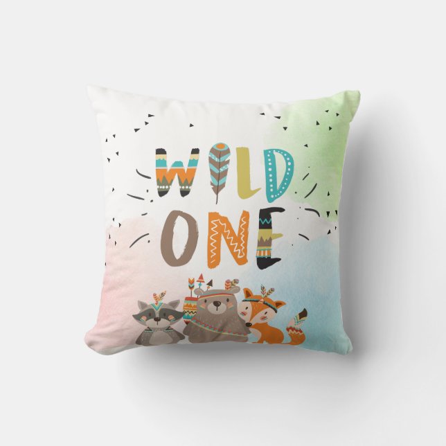 Wild One Tribal Woodland Animals Trow Pillow Boy (Front)