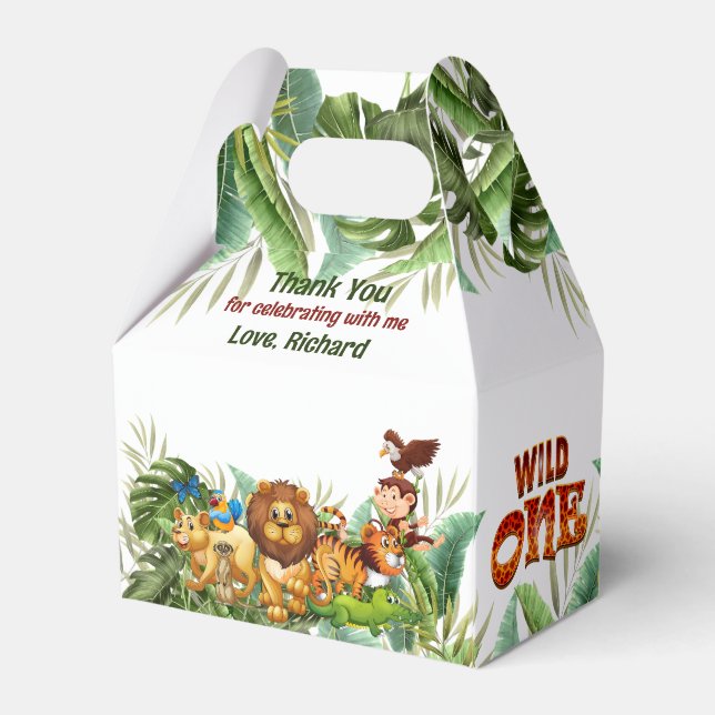 Wild One Tropical First Birthday Party Thank you Favor Box (Back Side)