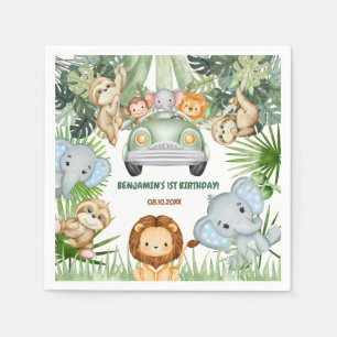 Wild One Tropical Jungle Animals Birthday Napkin