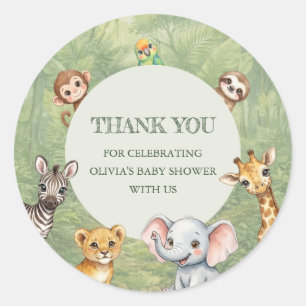 Wild One Tropical Jungle Baby Shower Thank You Classic Round Sticker