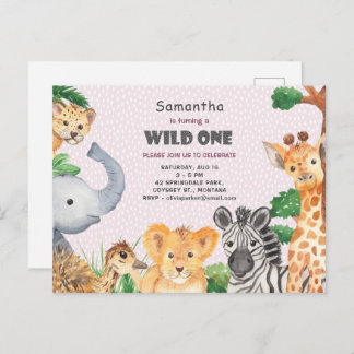Wild One Tropical Jungle Camp 1st Birthday Invite Postcard