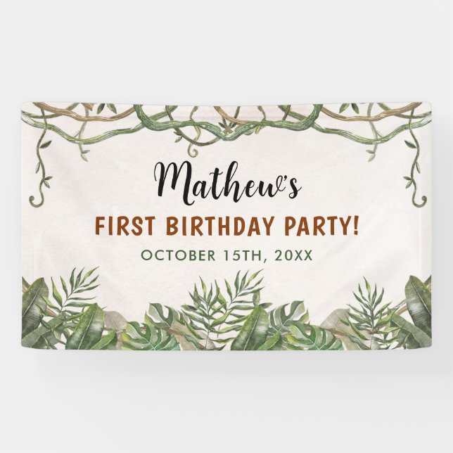 Wild One Tropical Safari First Birthday Banner (Horizontal)