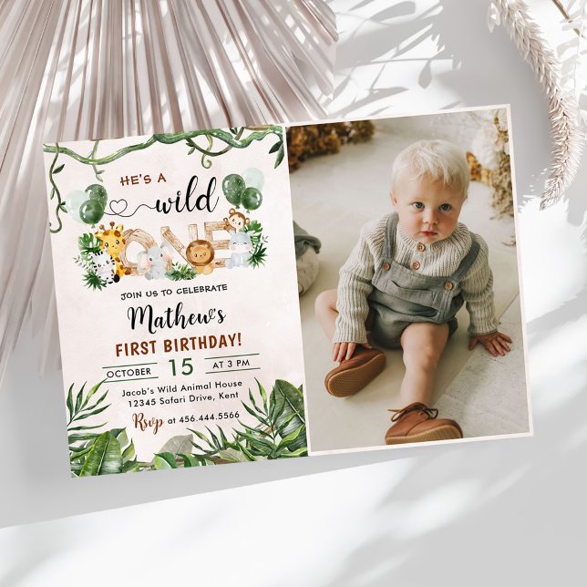 Wild One Tropical Safari First Birthday Photo Invitation (Creator Uploaded)