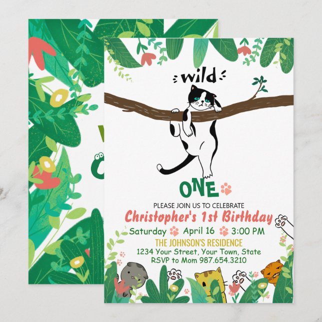 Wild One Tuxedo Kitty Enfants 1er Invitation anniv (Devant / Derrière)
