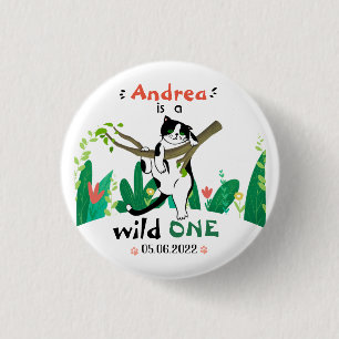 Wild One Tuxedo Kitty Kids 1st Birthday Invitation 1 Inch Round Button