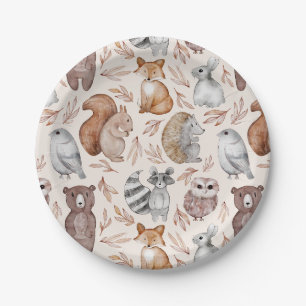 Wild One Watercolor Animals Birthday Party Paper Plate