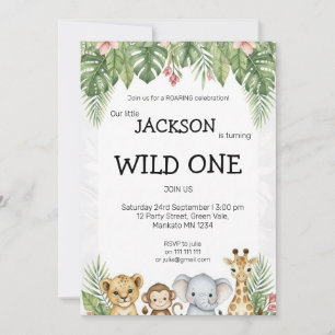Wild One Watercolor Safari 1st Birthday Invite