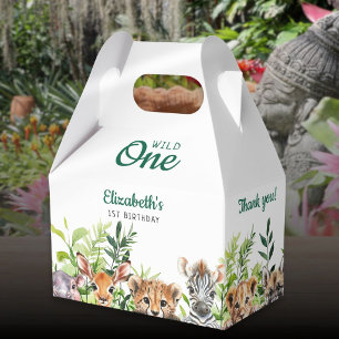 Wild One Watercolor Safari Animals 1st Birthday Favor Box