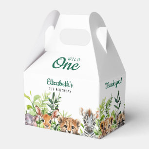 Wild One Watercolor Safari Animals 1st Birthday Favor Box