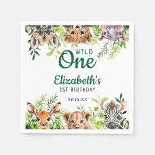 Wild One Watercolor Safari Animals 1st Birthday Napkin