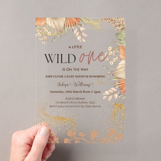 Wild One wild flower Baby Shower  Acrylic Invitations (Insitu (Handheld))