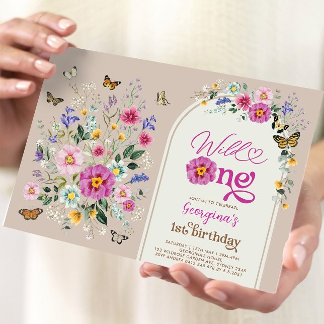 Wild One Wildflower Butterflies 1st Birthday Invitation (Creator Uploaded)