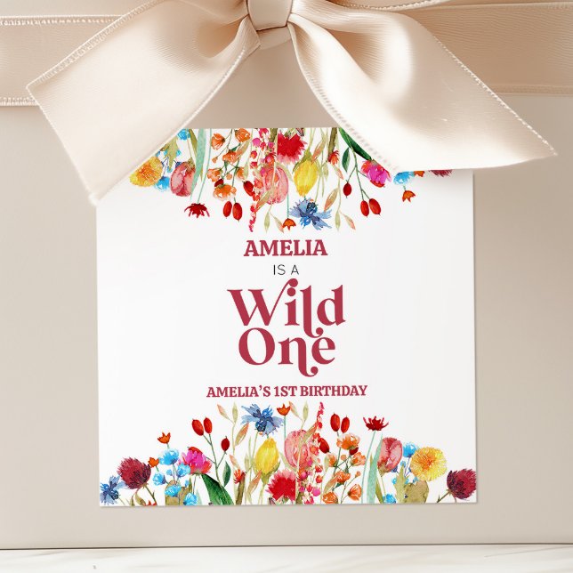 Wild One Wildflower First 1st Birthday Party Favou Square Sticker (Creator Uploaded)