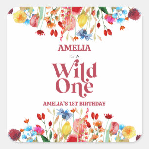 Wild One Wildflower First 1st Birthday Party Favou Square Sticker