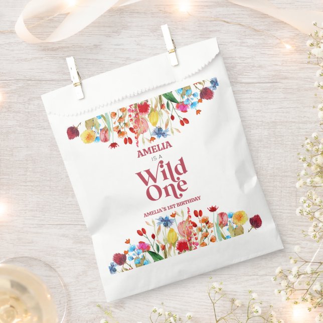 Wild One Wildflower First 1st Birthday Party Favour Bag (Clipped)