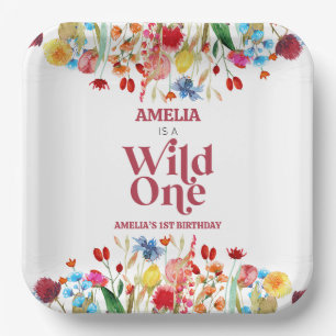 Wild One Wildflower First 1st Birthday Party Paper Plate