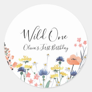 Wild One Wildflower first birthday Classic Round Sticker