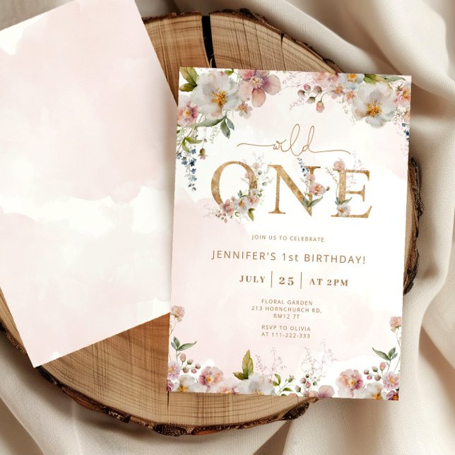 Wild One wildflowers blush pink girls birthday Invitation (Creator Uploaded)