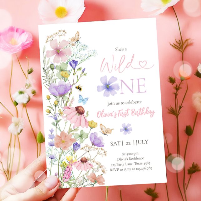 Wild One Wildflowers Floral Girl First Birthday Invitation (Creator Uploaded)