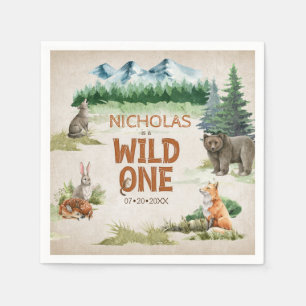 Wild One Woodland Animal 1st Birthday Party Napkin