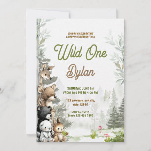 Wild One Woodland Animal Kid's Birthday Invitation