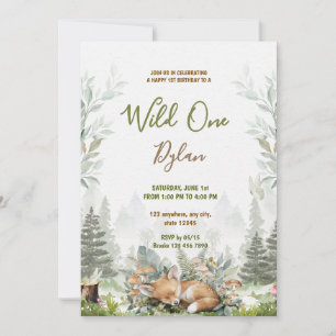 Wild One Woodland Animal Kid's Birthday Invitation