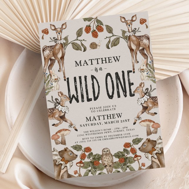 Wild One Woodland Animals 1st Birthday Invitation (Creator Uploaded)