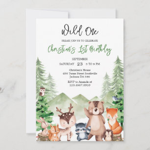Wild One Woodland Animals 1st Birthday Invitation