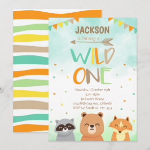 Wild One Woodland Animals 1st Birthday Invite