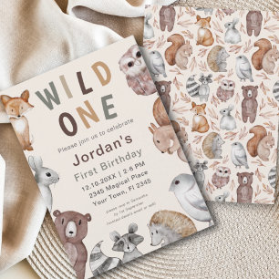Wild One Woodland Animals !st Birthday Party Invitation
