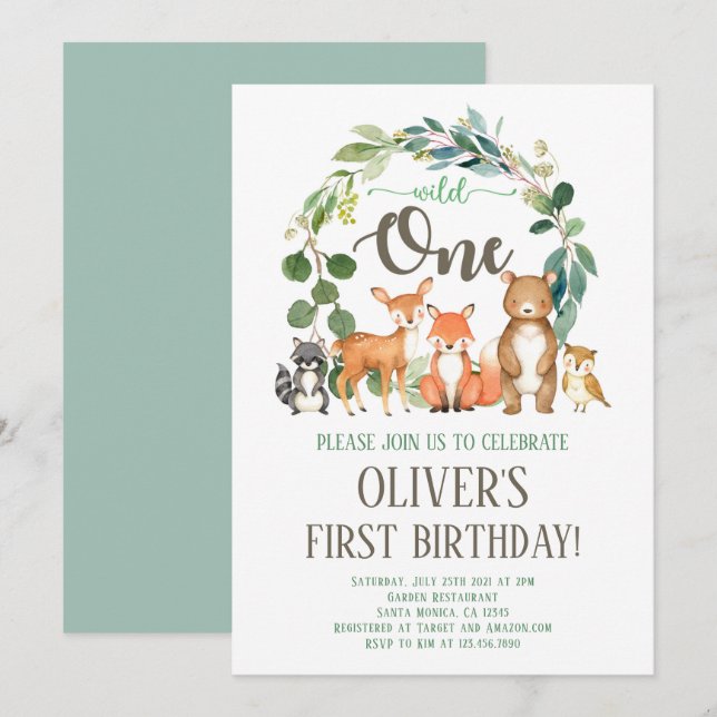 Wild One Woodland Anniversaire Invitation Garçon (Devant / Derrière)