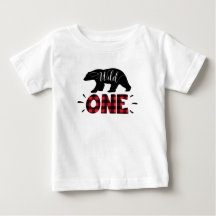 Wild One Woodland Bear Plaid 1st Birthday T-Shirt
