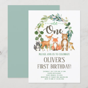 Wild One Woodland Birthday Invitation Boy