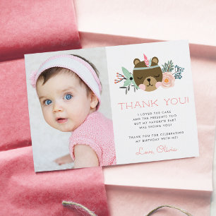 Wild One Woodland Camping Theme Photo Flat Thank You Card