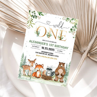 Wild One Woodland Creatures Birthday Invitation